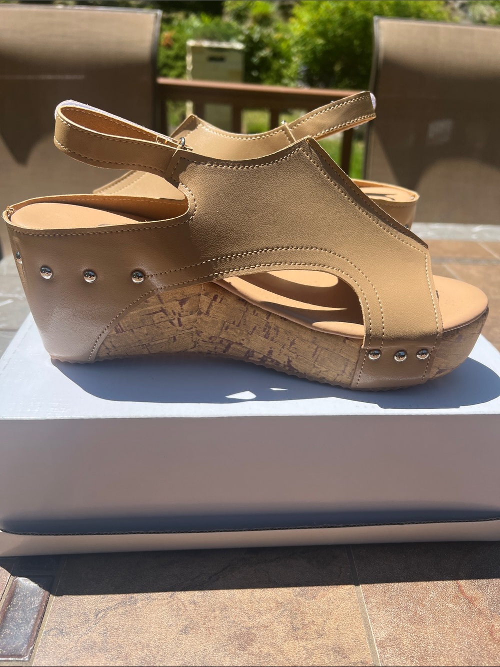 New Women's Tan Cork Wedge Sandals - Comfortable Slingback w/ Velcro closure